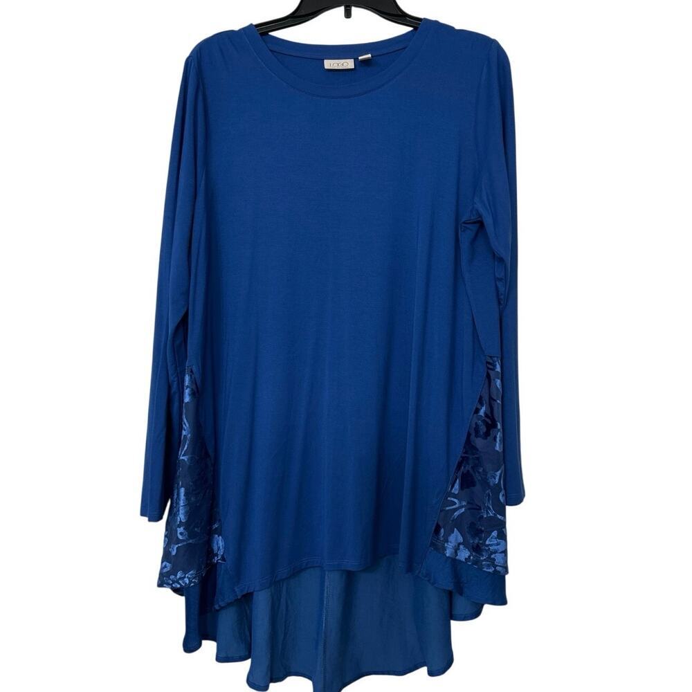 LOGO by Lori Goldstein Artsy Flowy Blue Tunic Velvet Burnout Women’s Large